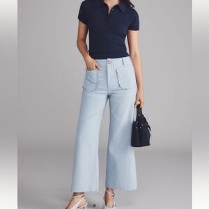 Anthropologie Maeve Colette Scallop-pocket Crop Wide-leg Pant